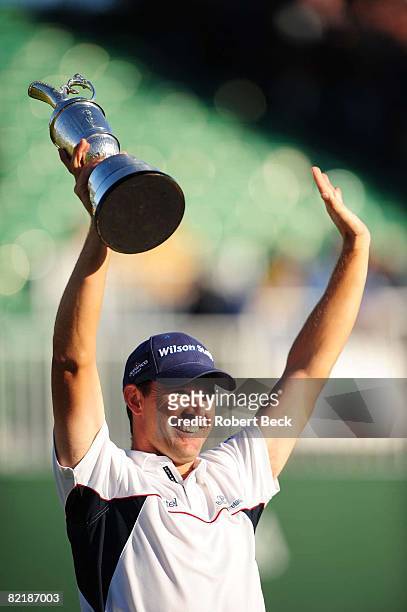 Closeup of Padraig Harrington victorious with Claret Jug trophy after winning tournament on Sunday at Royal Birkdale GC. Southport, England 7/20/2008...