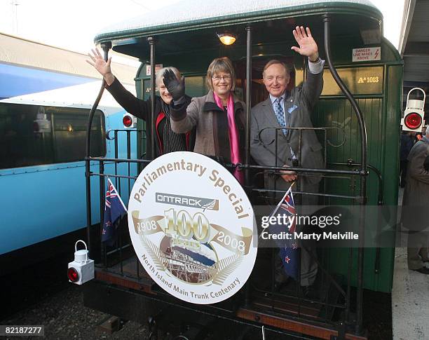 Wellington Mayor Kerry Prendergast with MP Transport Minister Annette King and Ken Moore, Chairman of Ontrack, are seen during the Parliamentary...