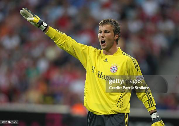 Michael Rensing of Bayern gestures during the Beckenbauer Cup match between FC Bayern Muenchen and Inter Milan at the Allianz Arena on August 5, 2008...