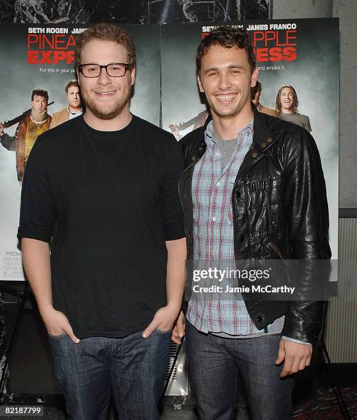 Seth Rogen and James Franco attend the premiere of "Pineapple Express" at AMC 19th Street on August 5, 2008 in New York City.