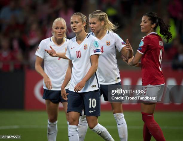 Maria Thorisdottir, Caroline Graham Hansen, Ada Hegerberg of Norway, Nadia Nadim of Denmark during the UEFA Womens«s Euro between Norway v Denmark at...