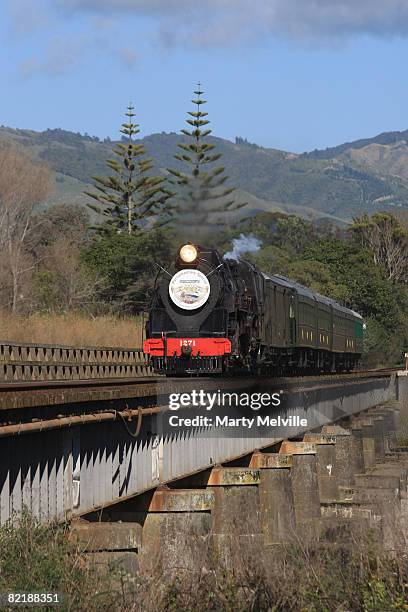 The Parliamentary Express travels over the Otaki river during the Parliamentary train special from Wellington to Auckland August 6, 2008 in...