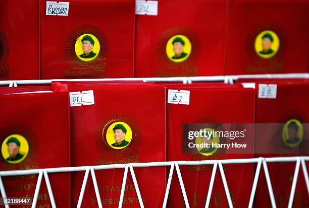 General Mao little red books are seen at the market near Hou Hai Lake before the start of the Beijing 2008 Olympic Games on August 5, 2008 in...