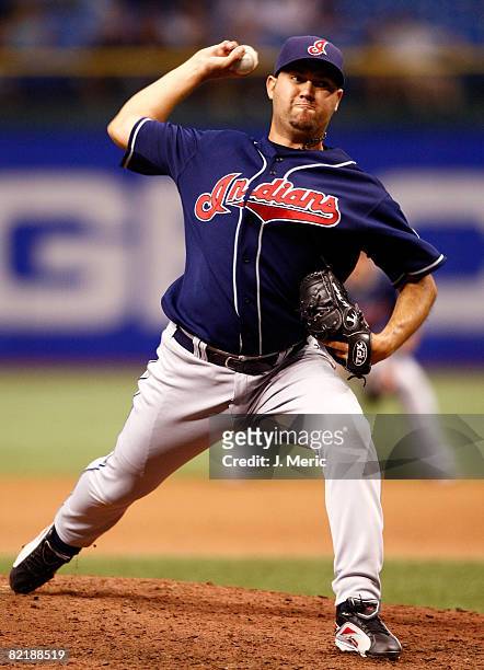 Relief pitcher Edward Mujica of the Cleveland Indians pitches against the Tampa Bay Rays during the game on August 5, 2008 at Tropicana Field in St....