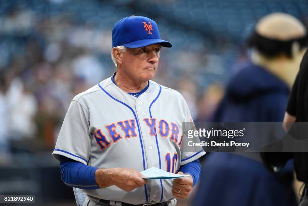 Terry Collins of the New York Mets comes onto the field before a baseball game against the San Diego Padres at PETCO Park on July 24, 2017 in San...