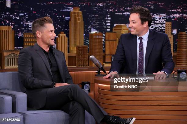 Episode 0710 -- Pictured: Actor Rob Lowe during an interview with host Jimmy Fallon on July 24, 2017 --