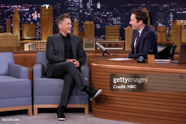 Episode 0710 -- Pictured: Actor Rob Lowe during an interview with host Jimmy Fallon on July 24, 2017 --