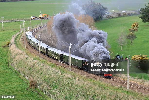 The Parliamentary Express heads North from Fielding during the Parliamentary train special from Wellington to Auckland August 6th 2008 in Wellington,...