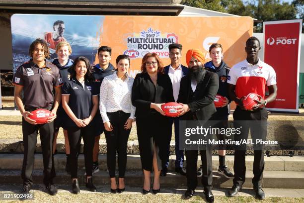 Tendai Mzungu of the GWS Giants, Mai Nguyen of the GWS Giants, Jamila Rizvi, AFL General Manager Inclusion and Social Policy Tanya Hosch, Gurpreet...