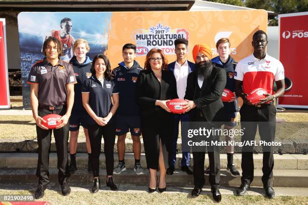 Tendai Mzungu of the GWS Giants, Mai Nguyen of the GWS Giants, AFL General Manager Inclusion and Social Policy Tanya Hosch, Gurpreet Grewal and Aliir...