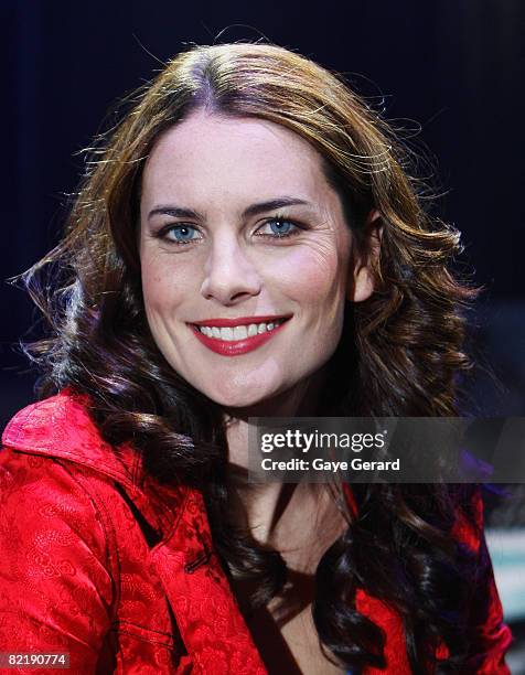 Actress Jolene Anderson poses onstage during a dress rehearsal for the opening night of "Tell Me On A Sunday" at the Glen Street Theatre on August 6,...