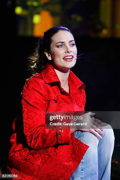 Actress Jolene Anderson performs onstage during a dress rehearsal for the opening night of "Tell Me On A Sunday" at the Glen Street Theatre on August...