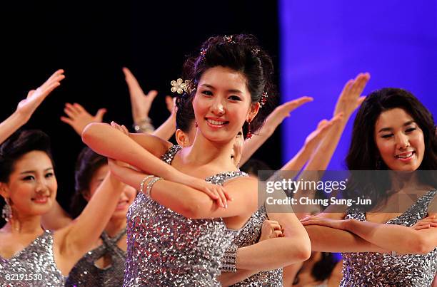 Contestants perform onstage during the 2008 Miss Korea Beauty Pageant at Sejong Center on August 6, 2008 in Seoul, South Korea.