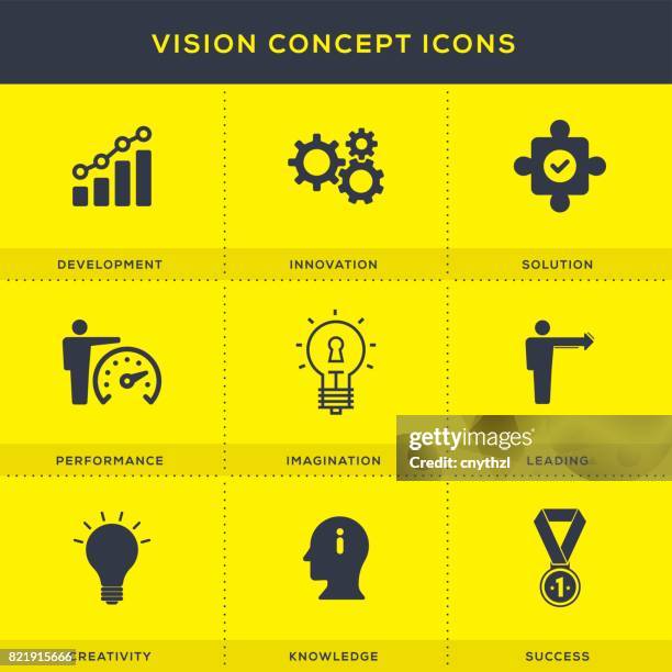 business vision concept icons set - business implementation stock illustrations