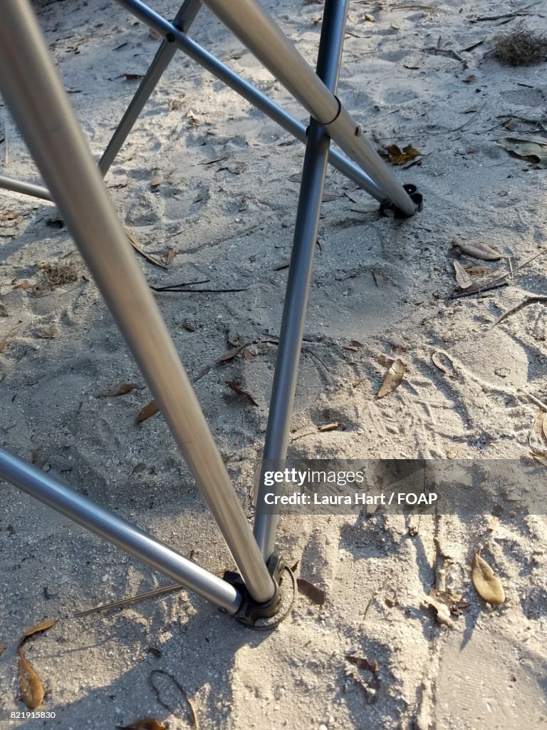 High angle view of table on beach