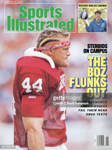 January 5, 1987 Sports Illustrated via Getty Images Cover: College Football: Closeup of Oklahoma Brian Bosworth on sidelines during game vs UCLA....