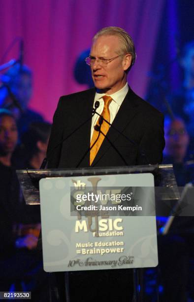 Stylist Tim Gunn speaks at the VH1 Save The Music 10th Anniversary Gala at The Tent at Lincoln Center on September 20, 2007 in New York City.