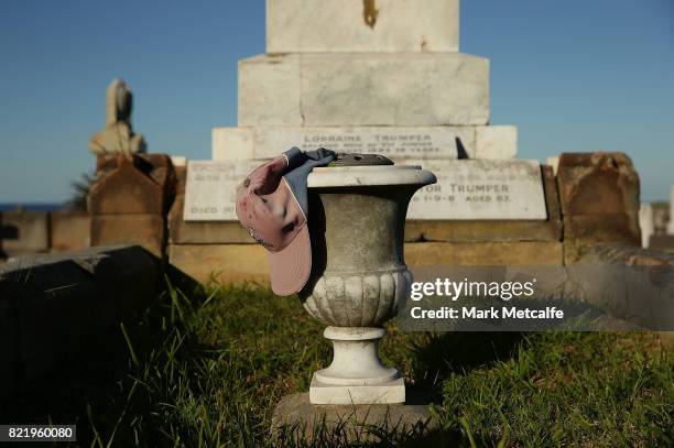 Victor Trumper's grave at Waverley Cemetery on July 25, 2017 in Sydney, Australia. The Australian batsman Victor Thomas Trumper was born on November...