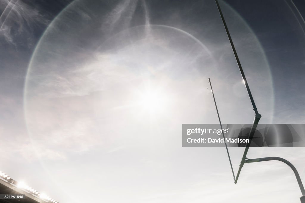 Football goalpost and stadium lights