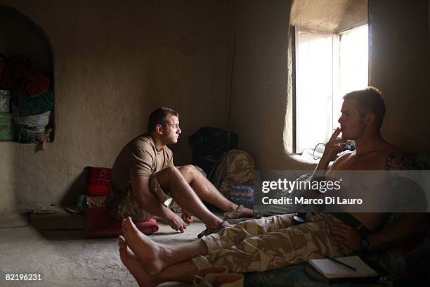 British Army soldiers from the 3rd Battalion The Parachute Regiment rest during operation Southern Beast on August 6, 2008 in Maywand District in...