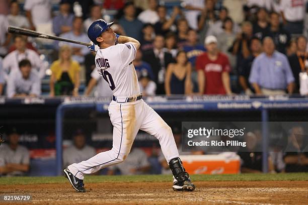 Michael Young of the Texas Rangers hits during the 79th MLB All-Star Game at the Yankee Stadium in the Bronx, New York on July 15, 2008. The American...