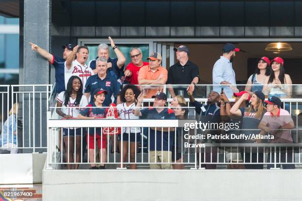 Buck and Kincade start the chop during the game against the Philadelphia Phillies at SunTrust Park on June 7, 2017 in Atlanta, Georgia. The Braves...