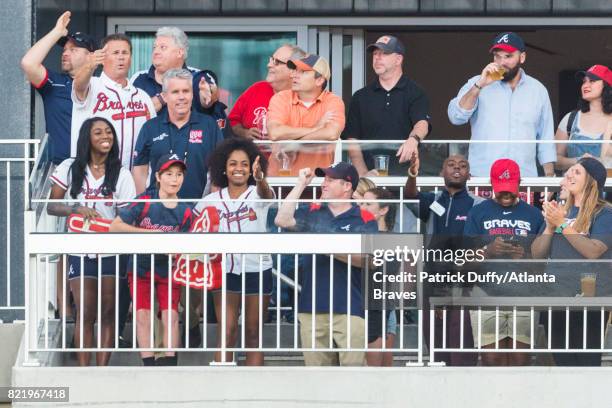 Buck and Kincade start the chop during the game against the Philadelphia Phillies at SunTrust Park on June 7, 2017 in Atlanta, Georgia. The Braves...