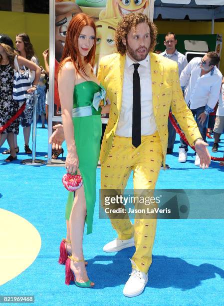 Actor T.J. Miller and wife Kate Gorney attend the premiere of "The Emoji Movie" at Regency Village Theatre on July 23, 2017 in Westwood, California.