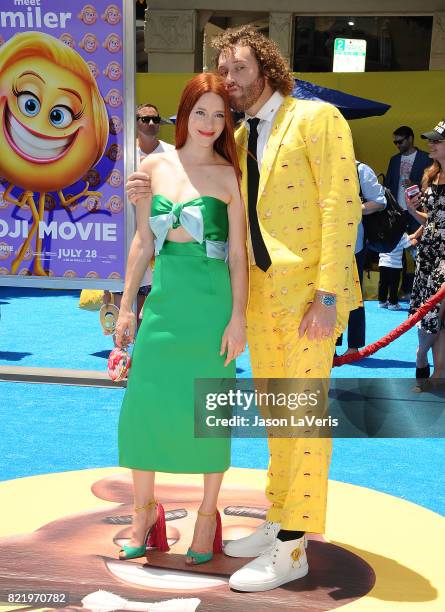 Actor T.J. Miller and wife Kate Gorney attend the premiere of "The Emoji Movie" at Regency Village Theatre on July 23, 2017 in Westwood, California.