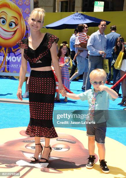 Actress Anna Faris and son Jack Pratt attend the premiere of "The Emoji Movie" at Regency Village Theatre on July 23, 2017 in Westwood, California.