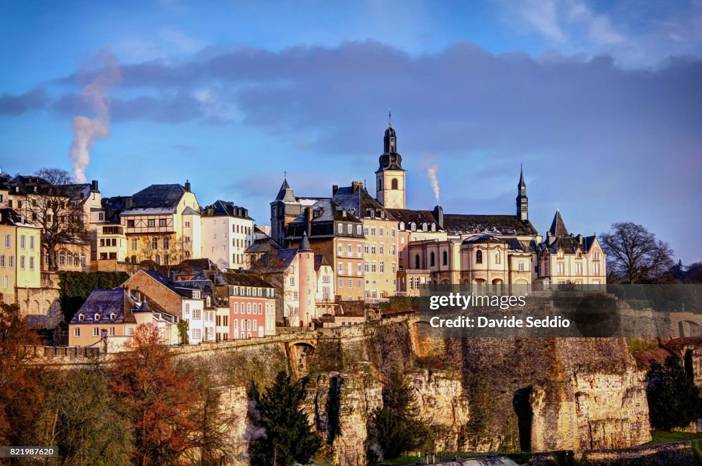 Luxembourg city skyline with St Michael church