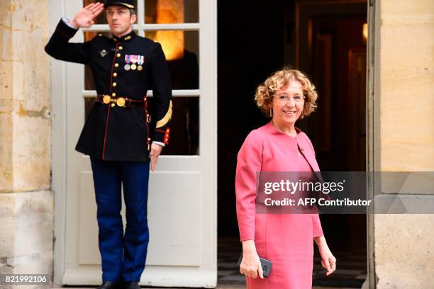 French Minister of Labour Muriel Penicaud arrives for a meeting with French Prime Minister and French employer federation Medef head at the Hotel de...