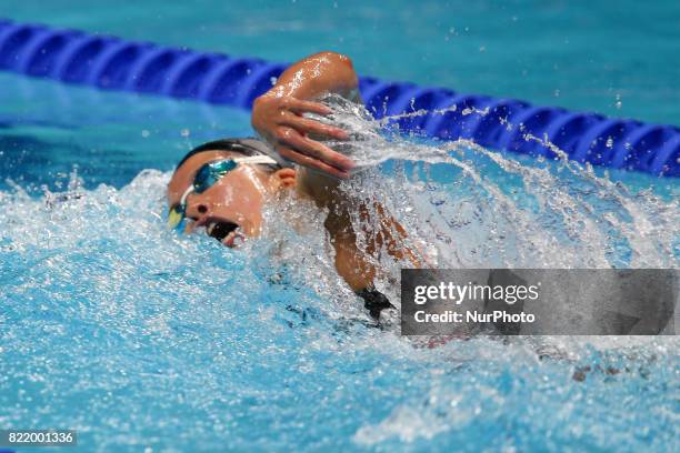 Japanese swimmer Yui Ohashi competes during the final in the women's 200 meters individual medley of the FINA World Championships in Budapest,...