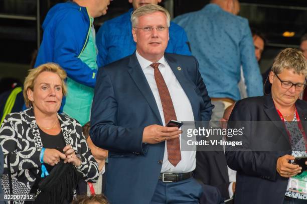 The major of Deventer Andries Heidema during the UEFA WEURO 2017 Group A group stage match between Norway and Denmark at The Adelaarshorst on July...