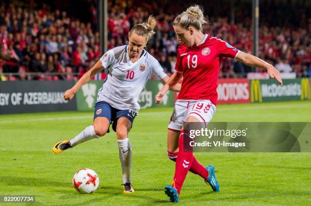 Caroline Graham Hansen of Norway women, Cecilie Sandvej of Denmark during the UEFA WEURO 2017 Group A group stage match between Norway and Denmark at...