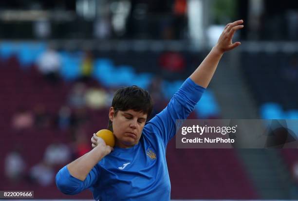 Anna Luxova of Czechoslovakia compete Women's Shot Put F35 Final during World Para Athletics Championships at London Stadium in London on July 21,...