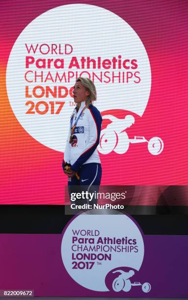 Georgina Hermitage of Great Britain Women's 400m T37 during World Para Athletics Championships at London Stadium in London on July 21, 2017