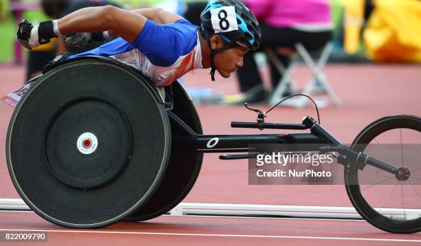 Saichon Konjen of Thailand compete Men's 800m T54 Final during World Para Athletics Championships at London Stadium in London on July 21, 2017