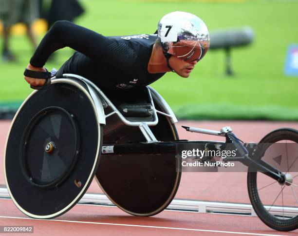 Marcel Hug of Switzerland compete Men's 800m T54 Final during World Para Athletics Championships at London Stadium in London on July 21, 2017