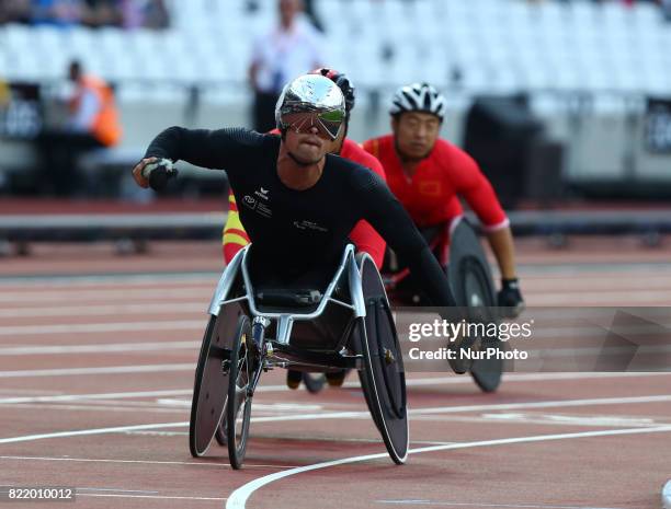 Marcel Hug of Switzerland compete Men's 800m T54 Final during World Para Athletics Championships at London Stadium in London on July 21, 2017