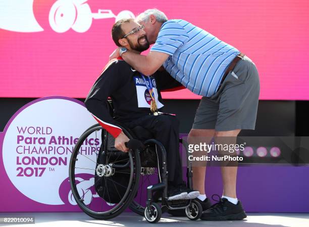 Brent Lakatos of Canada Gold Medal gets congratulation from his Father Men's 800m T53 Final during World Para Athletics Championships at London...