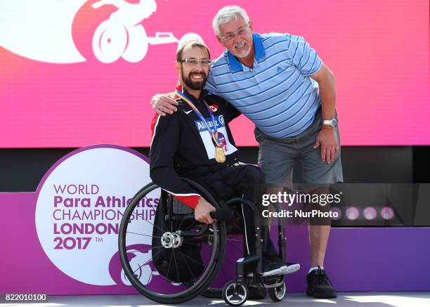 Brent Lakatos of Canada Gold Medal gets congratulation from his Father Men's 800m T53 Final during World Para Athletics Championships at London...