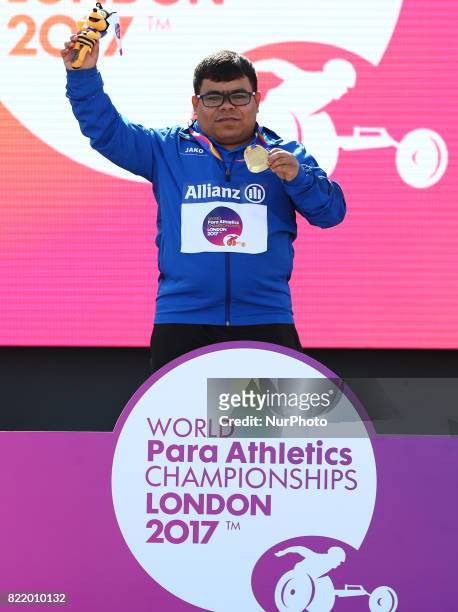 Garrah Tnaiash of Ireq receive his gold medal Men's Shot Put T40 Final during World Para Athletics Championships at London Stadium in London on July...