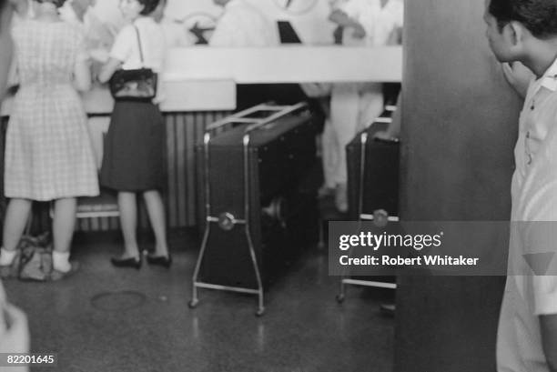 Some of the Beatles' luggage at Manila International Airport in the Philippines, as the group left the country during their final world tour, 5th...