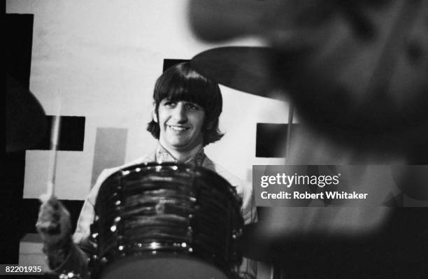 Ringo Starr performing with the Beatles at the Rizal Memorial Football Stadium, Manila, Philippines, during the group's final world tour, 4th July...