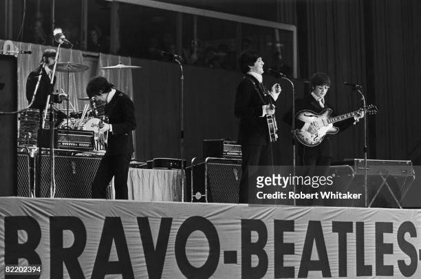 The Beatles play their second, evening, concert at the Grugahalle in Essen during the German leg of their final world tour, which was sponsored by...
