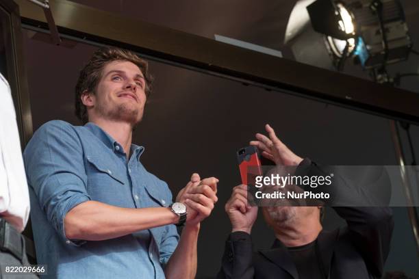 Daniel Sharman and Ruben Blades attend 'Fear The Walking Dead' photocall at Callao Cinema on July 24, 2017 in Madrid, Spain.
