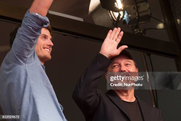 Daniel Sharman and Ruben Blades attend 'Fear The Walking Dead' photocall at Callao Cinema on July 24, 2017 in Madrid, Spain.