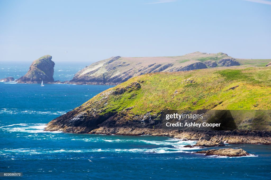 Looking towards Skomer Island from Wooltack Point, Pembrokeshire, Wales, UK.