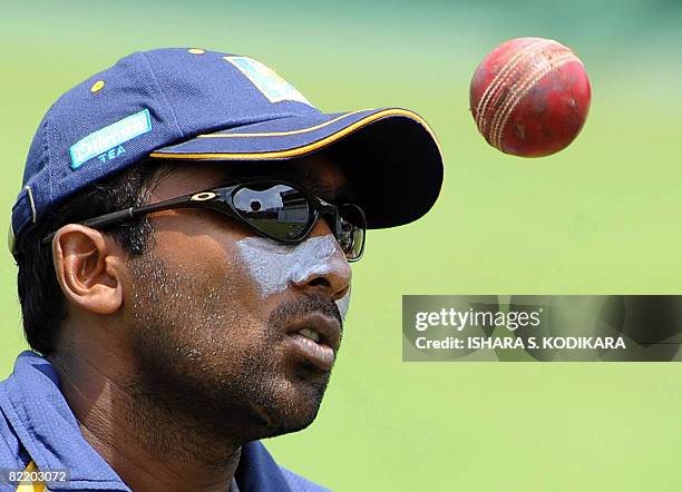 Sri Lankan cricket captain Mahela Jayawardene prepares to bowl during a practice session at The Sinhalese Sports Club Ground in Colombo on August 7,...